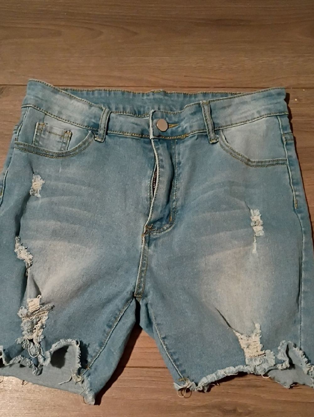 SHEIN Light Blue Distressed Denim Bermuda Shorts